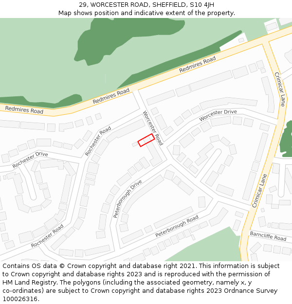 29, WORCESTER ROAD, SHEFFIELD, S10 4JH: Location map and indicative extent of plot