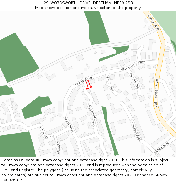 29, WORDSWORTH DRIVE, DEREHAM, NR19 2SB: Location map and indicative extent of plot