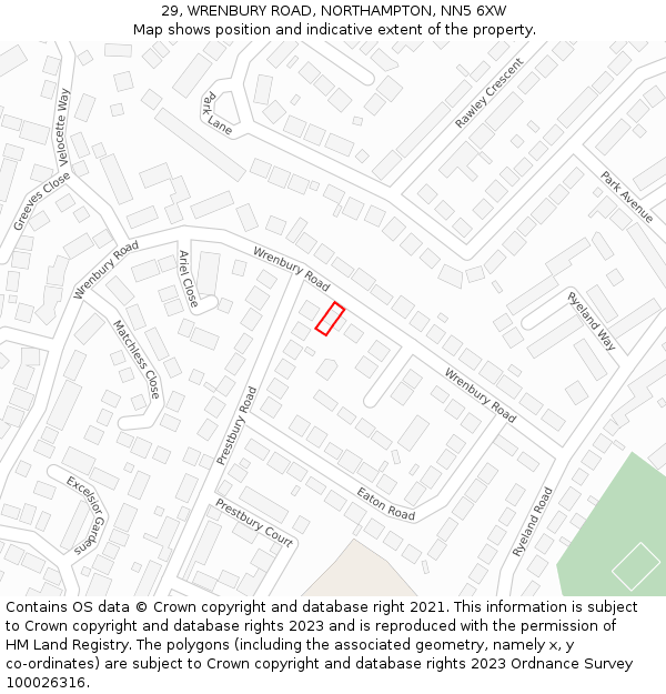 29, WRENBURY ROAD, NORTHAMPTON, NN5 6XW: Location map and indicative extent of plot