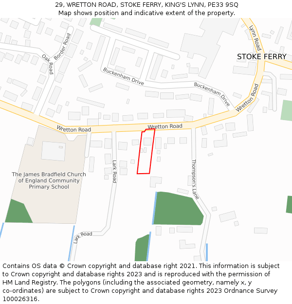 29, WRETTON ROAD, STOKE FERRY, KING'S LYNN, PE33 9SQ: Location map and indicative extent of plot