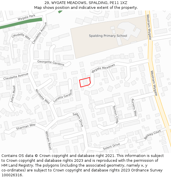 29, WYGATE MEADOWS, SPALDING, PE11 1XZ: Location map and indicative extent of plot