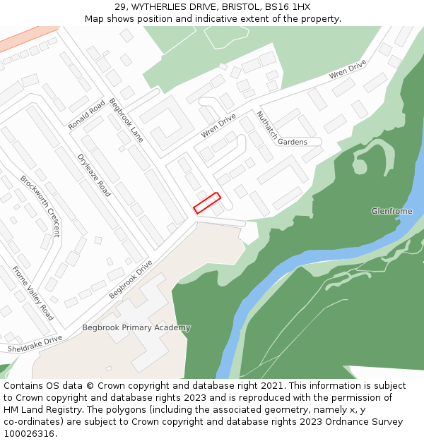 29, WYTHERLIES DRIVE, BRISTOL, BS16 1HX: Location map and indicative extent of plot