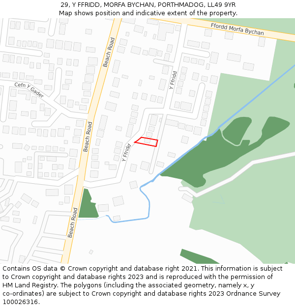 29, Y FFRIDD, MORFA BYCHAN, PORTHMADOG, LL49 9YR: Location map and indicative extent of plot