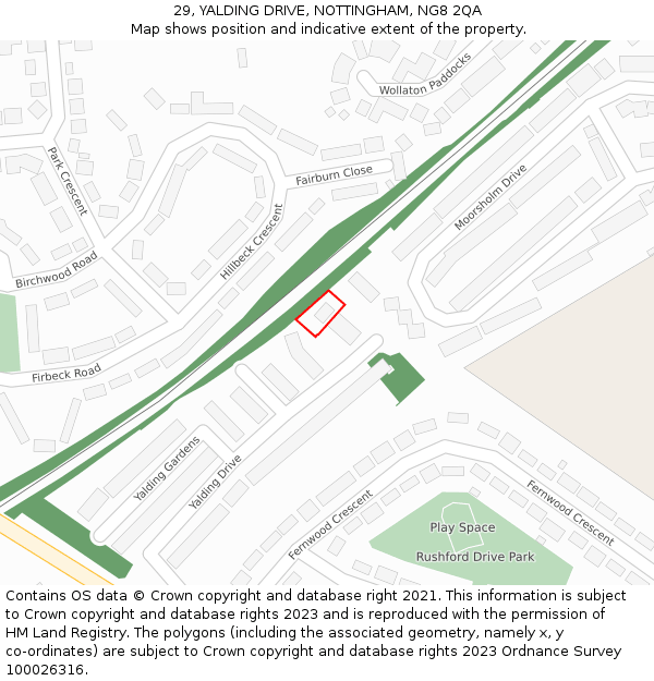 29, YALDING DRIVE, NOTTINGHAM, NG8 2QA: Location map and indicative extent of plot