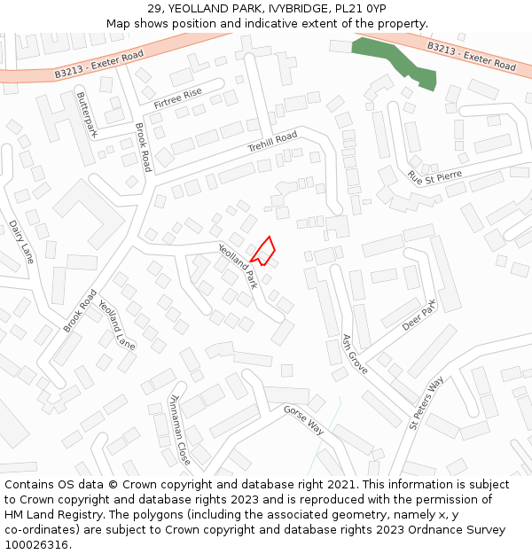 29, YEOLLAND PARK, IVYBRIDGE, PL21 0YP: Location map and indicative extent of plot