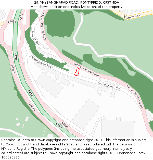 29, YNYSANGHARAD ROAD, PONTYPRIDD, CF37 4DA: Location map and indicative extent of plot