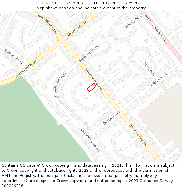 290, BRERETON AVENUE, CLEETHORPES, DN35 7UP: Location map and indicative extent of plot