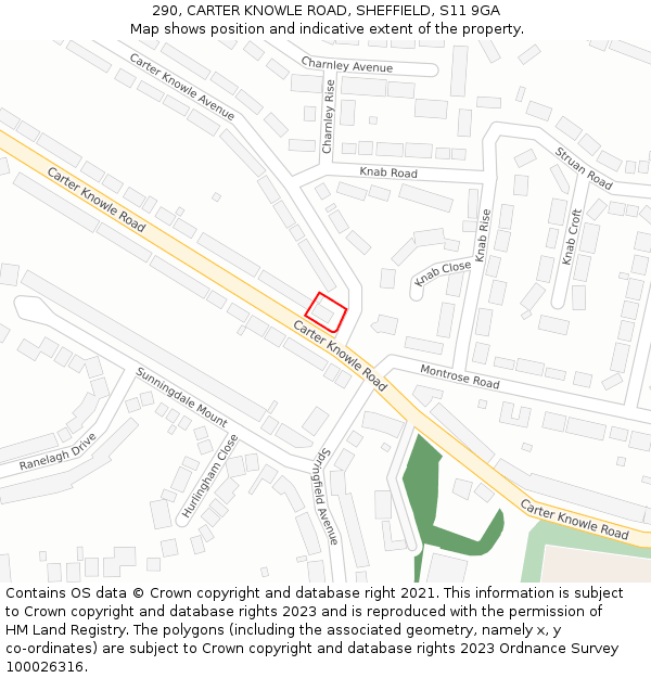 290, CARTER KNOWLE ROAD, SHEFFIELD, S11 9GA: Location map and indicative extent of plot