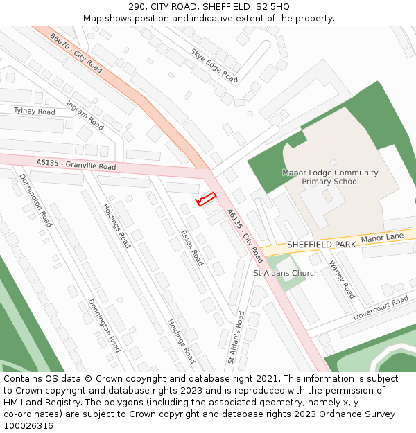 290, CITY ROAD, SHEFFIELD, S2 5HQ: Location map and indicative extent of plot