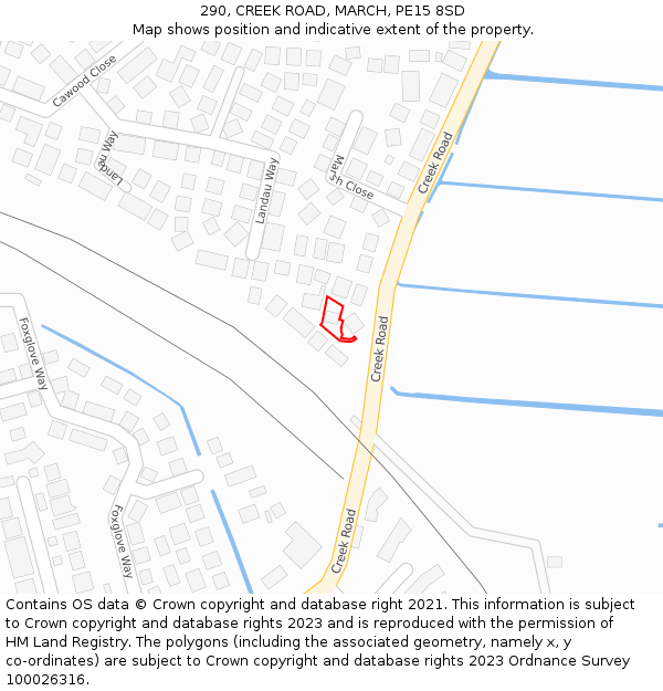 290, CREEK ROAD, MARCH, PE15 8SD: Location map and indicative extent of plot