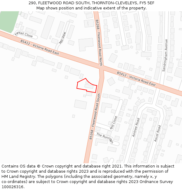 290, FLEETWOOD ROAD SOUTH, THORNTON-CLEVELEYS, FY5 5EF: Location map and indicative extent of plot