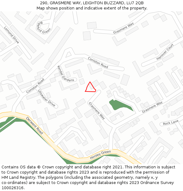 290, GRASMERE WAY, LEIGHTON BUZZARD, LU7 2QB: Location map and indicative extent of plot