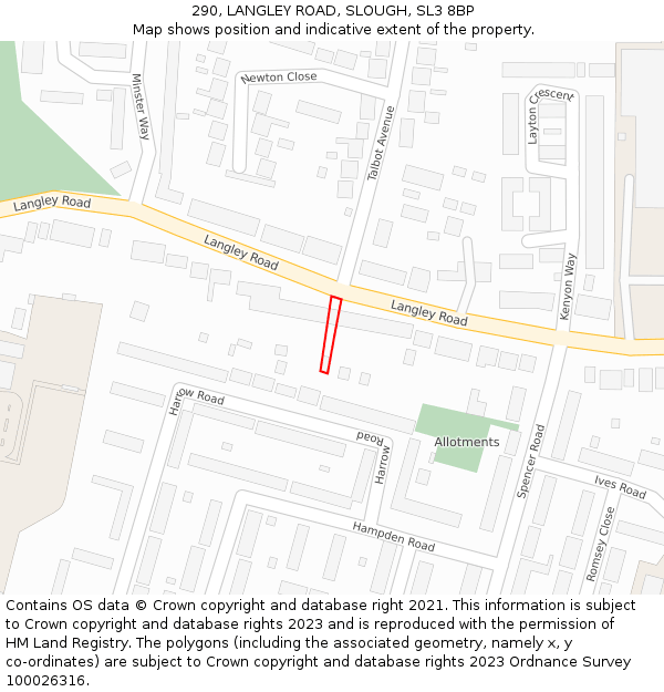 290, LANGLEY ROAD, SLOUGH, SL3 8BP: Location map and indicative extent of plot