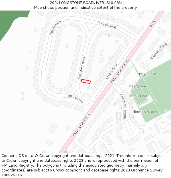290, LONGSTONE ROAD, IVER, SL0 0RN: Location map and indicative extent of plot