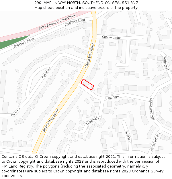 290, MAPLIN WAY NORTH, SOUTHEND-ON-SEA, SS1 3NZ: Location map and indicative extent of plot