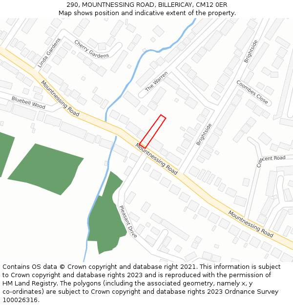 290, MOUNTNESSING ROAD, BILLERICAY, CM12 0ER: Location map and indicative extent of plot