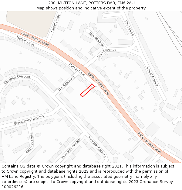 290, MUTTON LANE, POTTERS BAR, EN6 2AU: Location map and indicative extent of plot