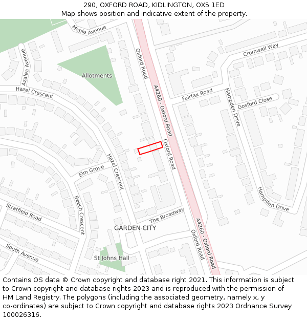 290, OXFORD ROAD, KIDLINGTON, OX5 1ED: Location map and indicative extent of plot