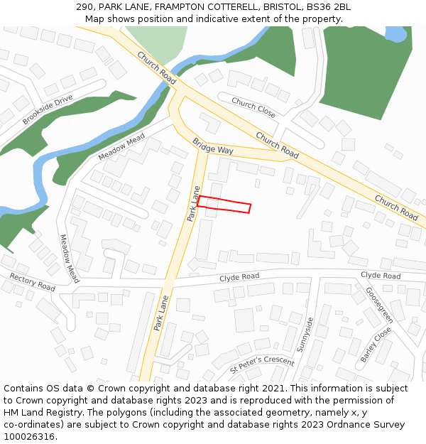 290, PARK LANE, FRAMPTON COTTERELL, BRISTOL, BS36 2BL: Location map and indicative extent of plot