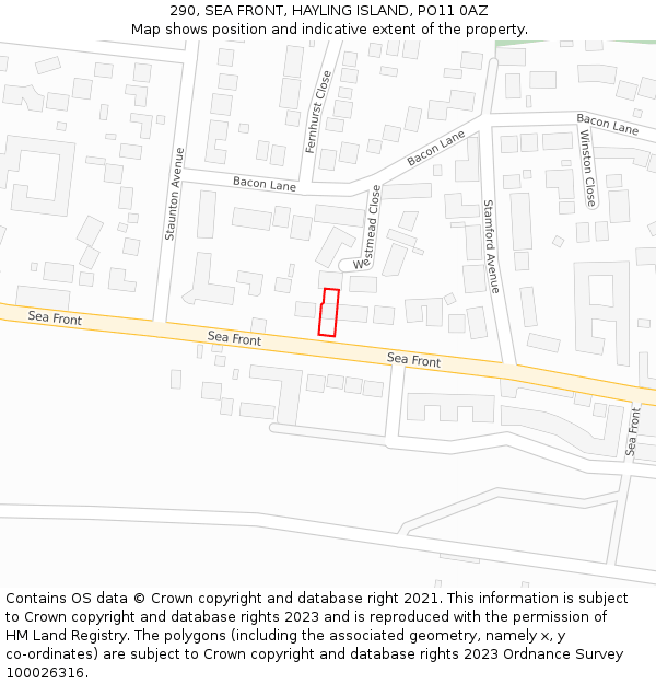 290, SEA FRONT, HAYLING ISLAND, PO11 0AZ: Location map and indicative extent of plot