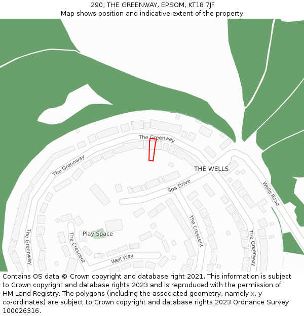 290, THE GREENWAY, EPSOM, KT18 7JF: Location map and indicative extent of plot