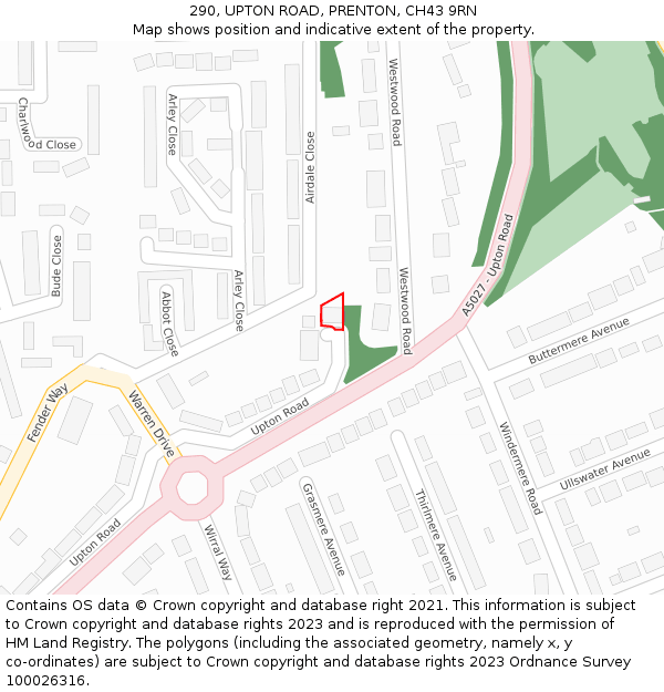 290, UPTON ROAD, PRENTON, CH43 9RN: Location map and indicative extent of plot