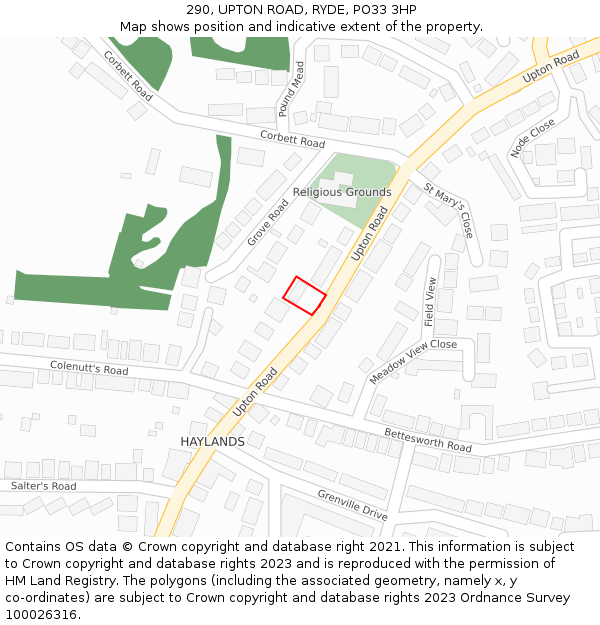 290, UPTON ROAD, RYDE, PO33 3HP: Location map and indicative extent of plot