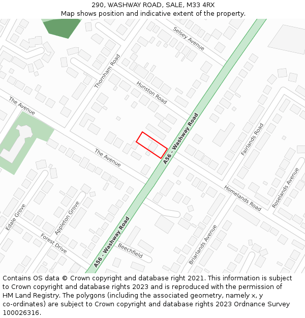 290, WASHWAY ROAD, SALE, M33 4RX: Location map and indicative extent of plot