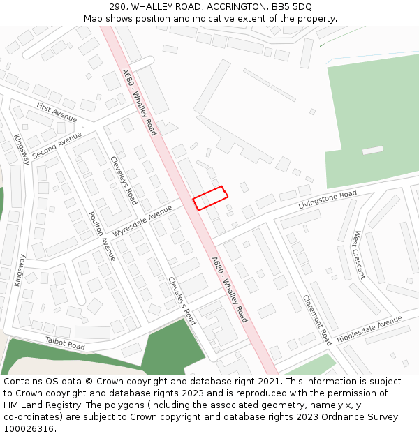 290, WHALLEY ROAD, ACCRINGTON, BB5 5DQ: Location map and indicative extent of plot