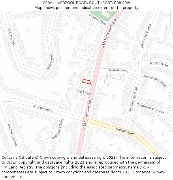 290A, LIVERPOOL ROAD, SOUTHPORT, PR8 4PW: Location map and indicative extent of plot