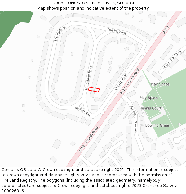 290A, LONGSTONE ROAD, IVER, SL0 0RN: Location map and indicative extent of plot