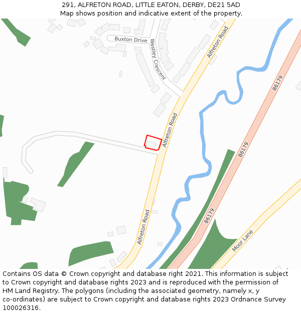 291, ALFRETON ROAD, LITTLE EATON, DERBY, DE21 5AD: Location map and indicative extent of plot