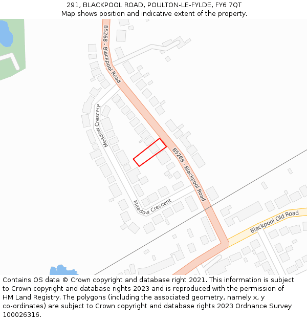 291, BLACKPOOL ROAD, POULTON-LE-FYLDE, FY6 7QT: Location map and indicative extent of plot
