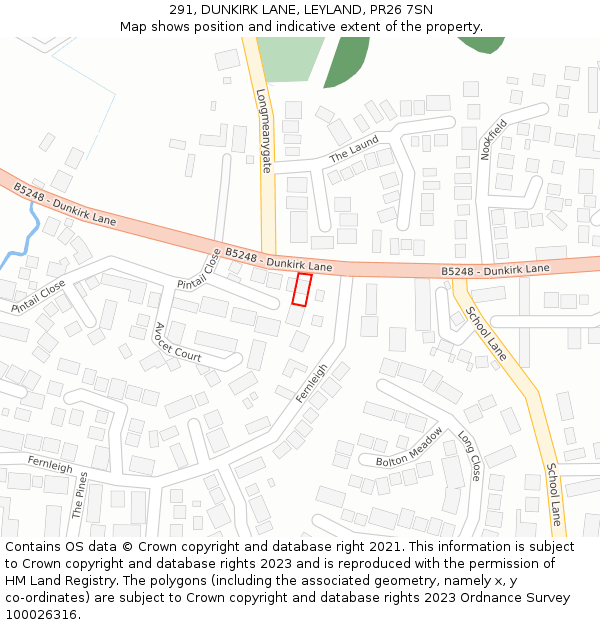 291, DUNKIRK LANE, LEYLAND, PR26 7SN: Location map and indicative extent of plot