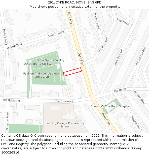 291, DYKE ROAD, HOVE, BN3 6PD: Location map and indicative extent of plot