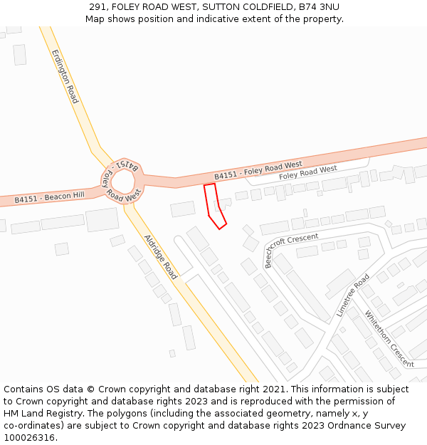 291, FOLEY ROAD WEST, SUTTON COLDFIELD, B74 3NU: Location map and indicative extent of plot