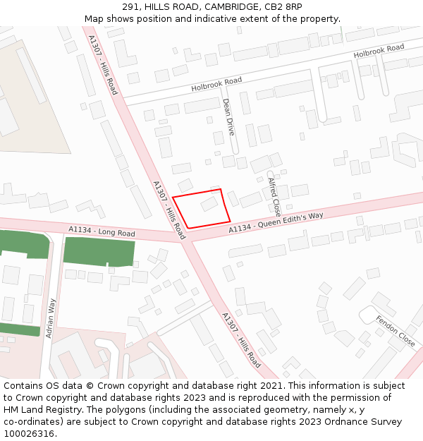 291, HILLS ROAD, CAMBRIDGE, CB2 8RP: Location map and indicative extent of plot