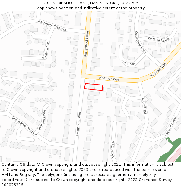 291, KEMPSHOTT LANE, BASINGSTOKE, RG22 5LY: Location map and indicative extent of plot