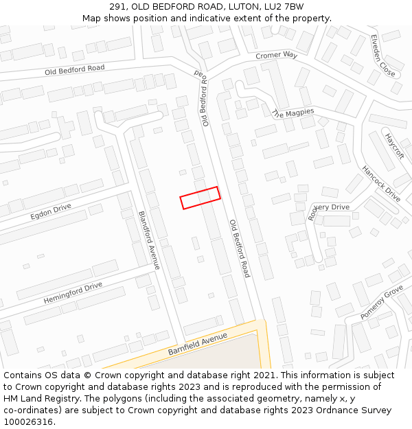 291, OLD BEDFORD ROAD, LUTON, LU2 7BW: Location map and indicative extent of plot