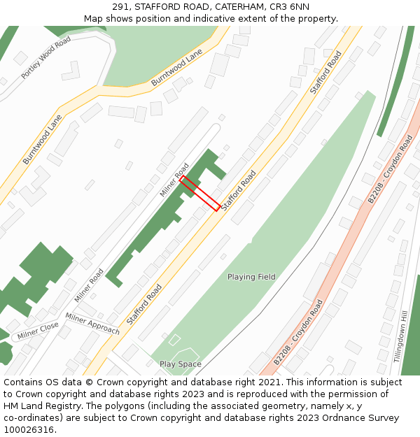 291, STAFFORD ROAD, CATERHAM, CR3 6NN: Location map and indicative extent of plot