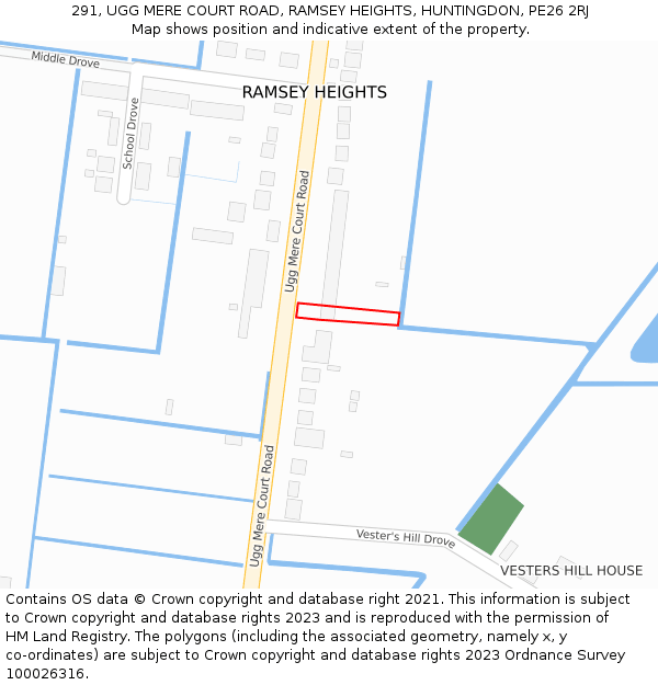 291, UGG MERE COURT ROAD, RAMSEY HEIGHTS, HUNTINGDON, PE26 2RJ: Location map and indicative extent of plot