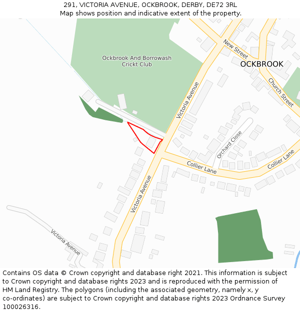 291, VICTORIA AVENUE, OCKBROOK, DERBY, DE72 3RL: Location map and indicative extent of plot