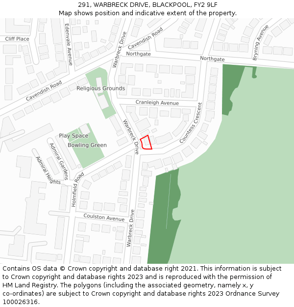 291, WARBRECK DRIVE, BLACKPOOL, FY2 9LF: Location map and indicative extent of plot
