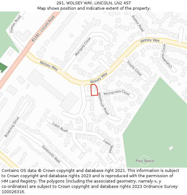 291, WOLSEY WAY, LINCOLN, LN2 4ST: Location map and indicative extent of plot