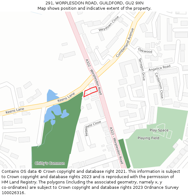 291, WORPLESDON ROAD, GUILDFORD, GU2 9XN: Location map and indicative extent of plot
