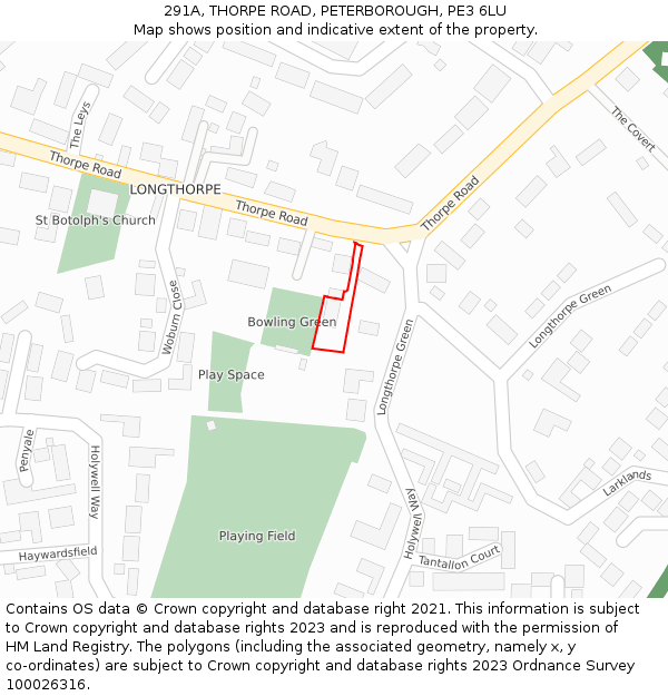 291A, THORPE ROAD, PETERBOROUGH, PE3 6LU: Location map and indicative extent of plot