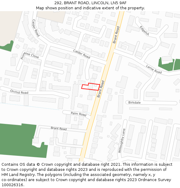 292, BRANT ROAD, LINCOLN, LN5 9AF: Location map and indicative extent of plot