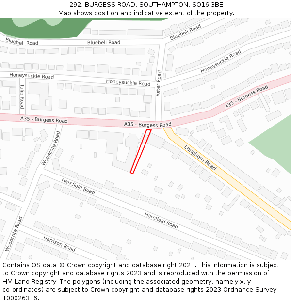 292, BURGESS ROAD, SOUTHAMPTON, SO16 3BE: Location map and indicative extent of plot