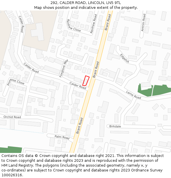 292, CALDER ROAD, LINCOLN, LN5 9TL: Location map and indicative extent of plot