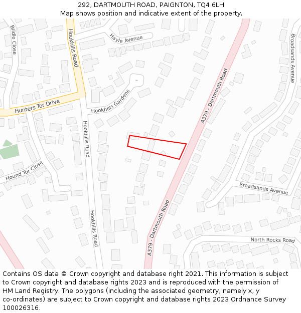 292, DARTMOUTH ROAD, PAIGNTON, TQ4 6LH: Location map and indicative extent of plot